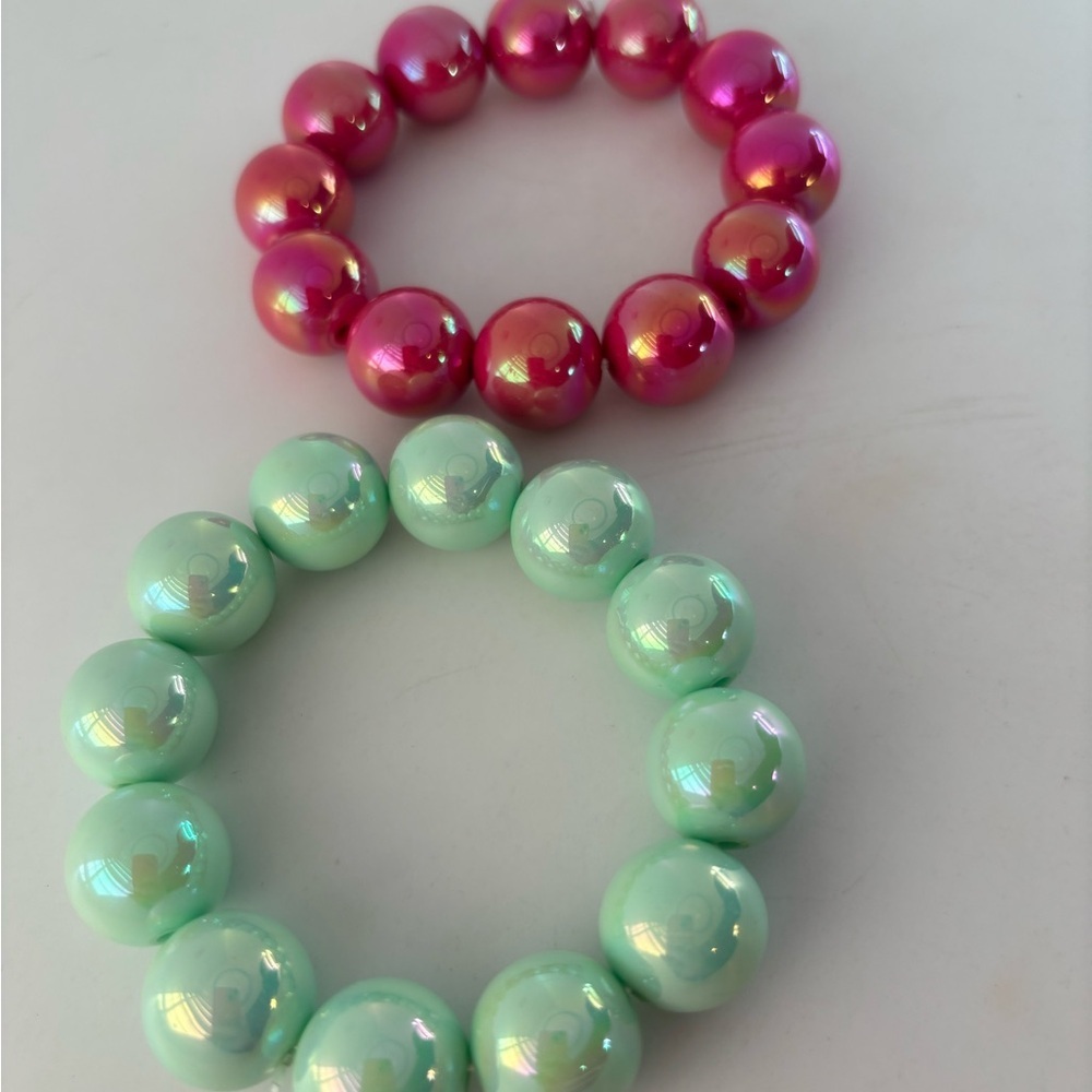 Pink and Mint Beaded Bracelets